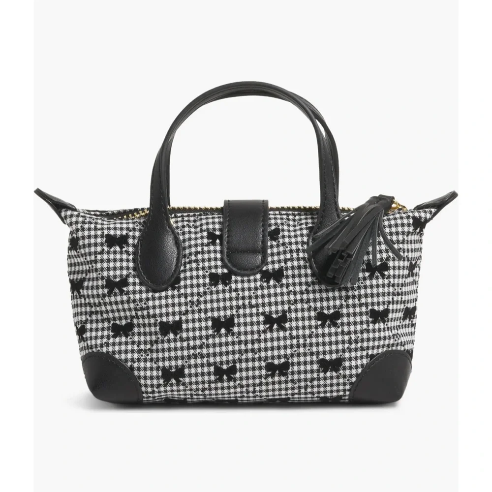 NWT Stoney Clover Lane Pouchette Black &‎ White Bow Houndstooth Crossbody Bag